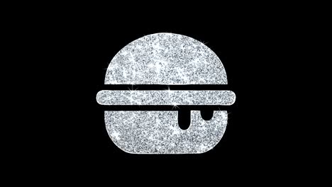 fast junk food burger glith icon shining glitter loop blinking particles .