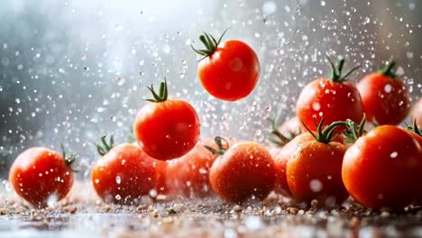 fresh cherry tomatoes splashing with water