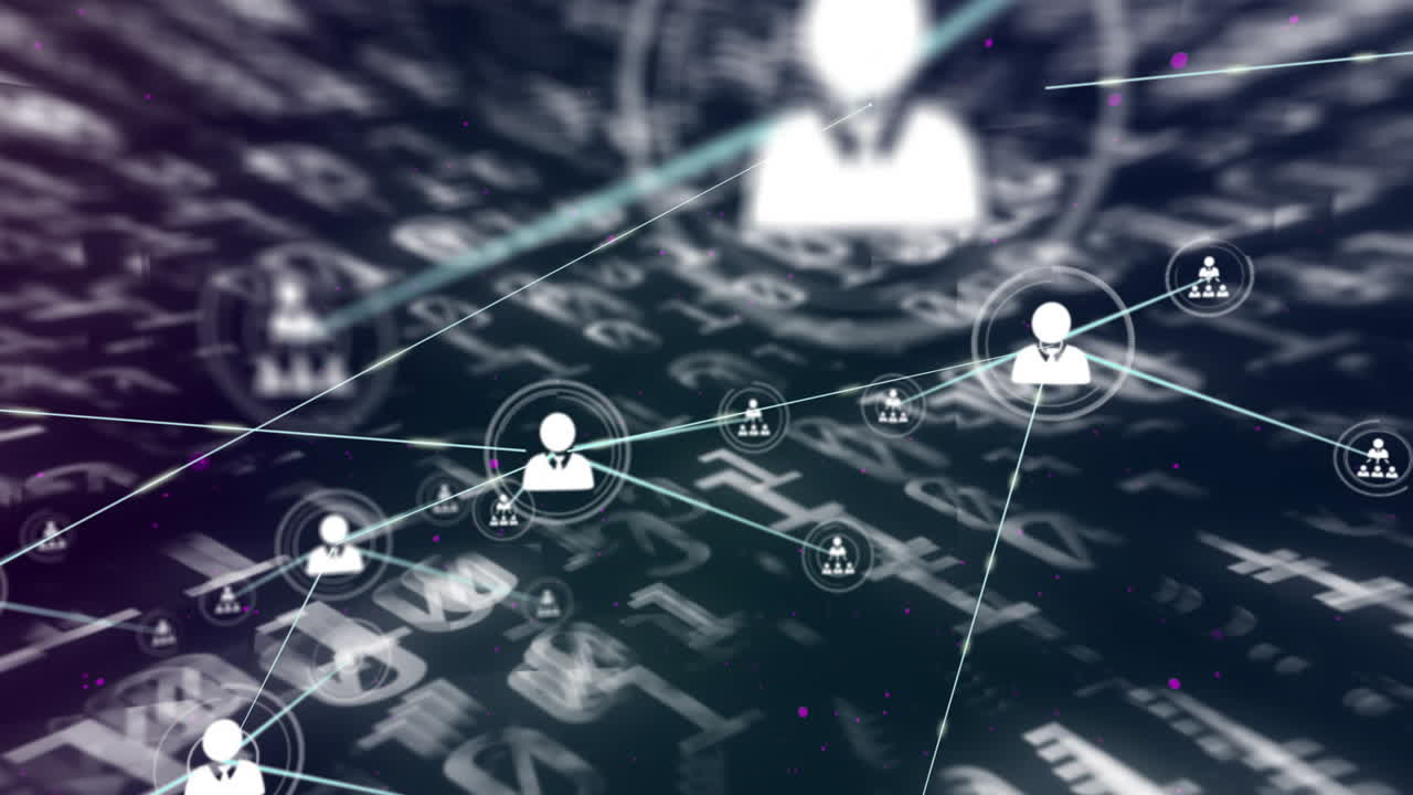 Network of connections and data processing animation over digital background
