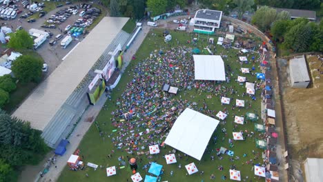 lviv, ukraine - june 25, 2021: aerial view of jazz fest in city public park