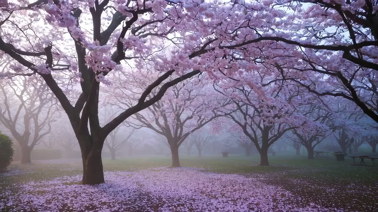 Misty Cherry Blossom Garden
