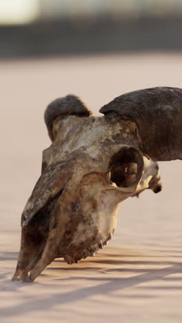 close up of a ram skull in the desert