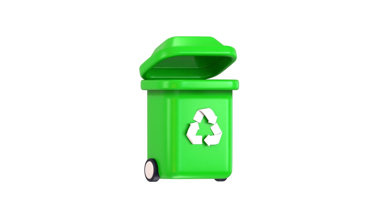 3D Animation of a Green Recycling Bin Opening Its Lid