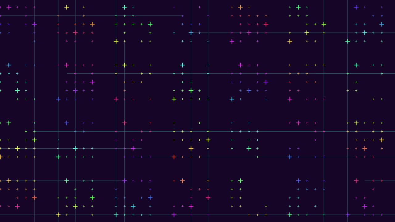 다채로운 점들이 검은색 배경에 연결된 격자를 형성합니다.