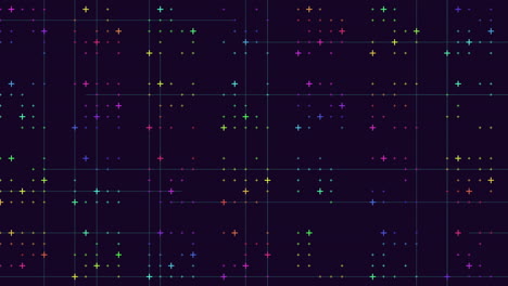 Colorful dots form a connected grid on black background
