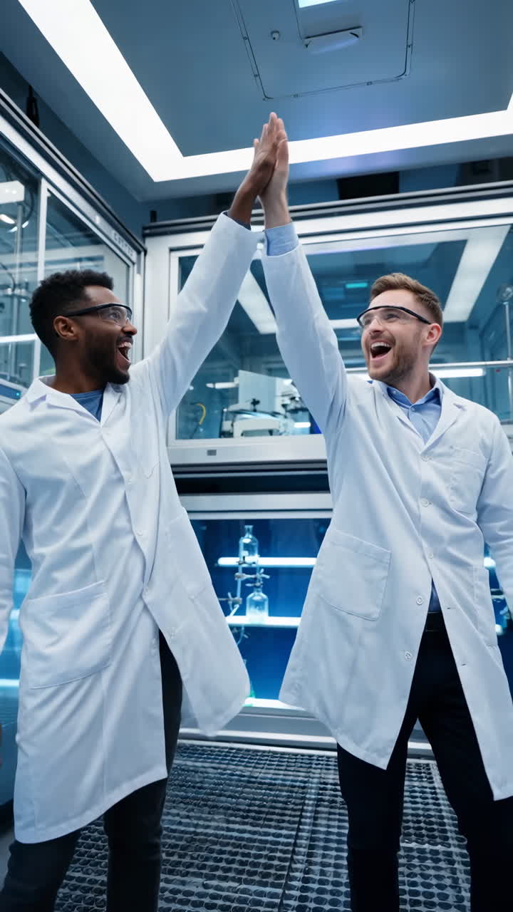 Scientists celebrating success in the lab