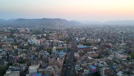 Aerial-view-skyline-huge-sprawling-city-Jaipur-in-Rajasthan-in-India