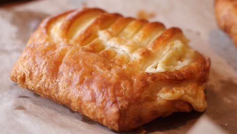 close-up of a golden baked pastry