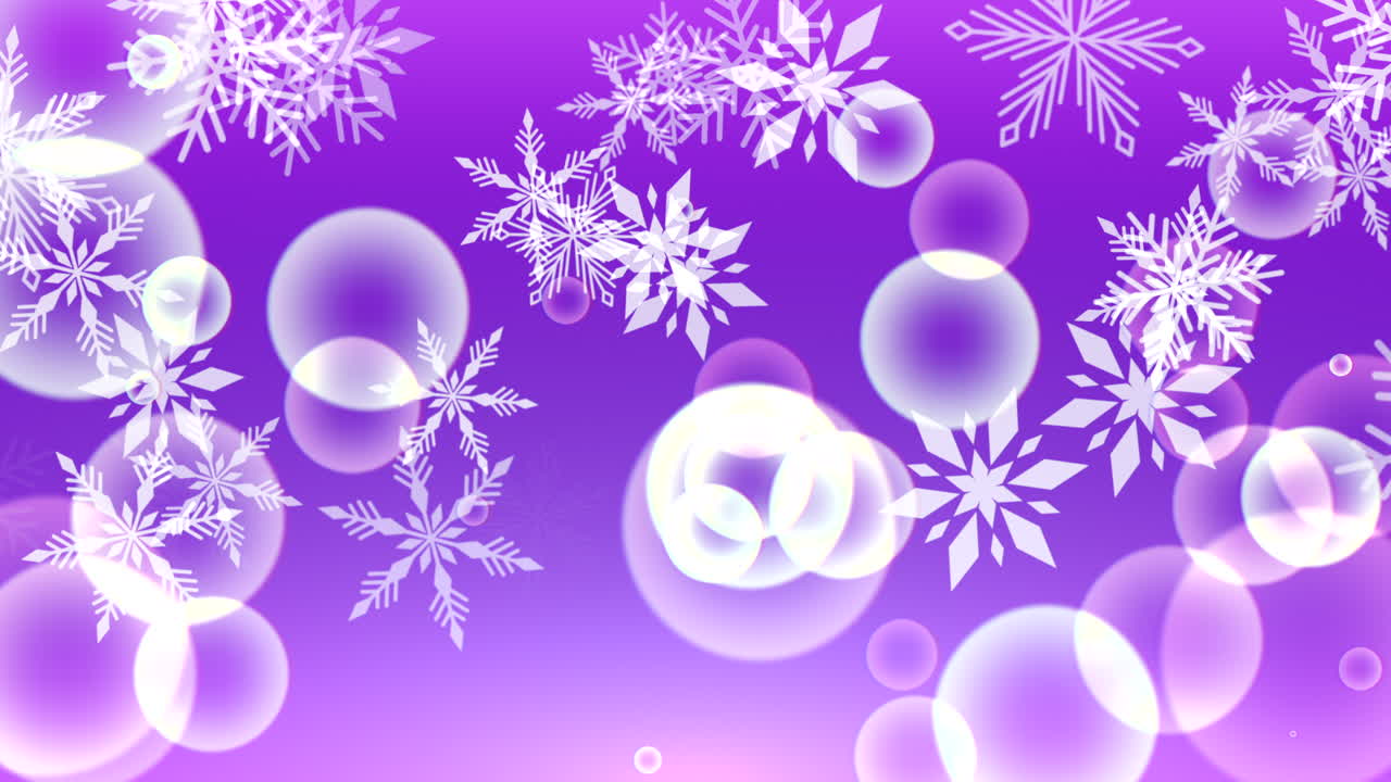 섬세한 눈송이와 거품으로 장식된 생생한 보라색 배경