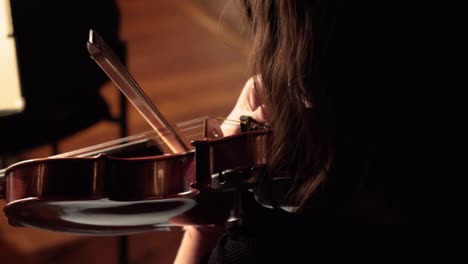 girl tunning the violin over the shoulder