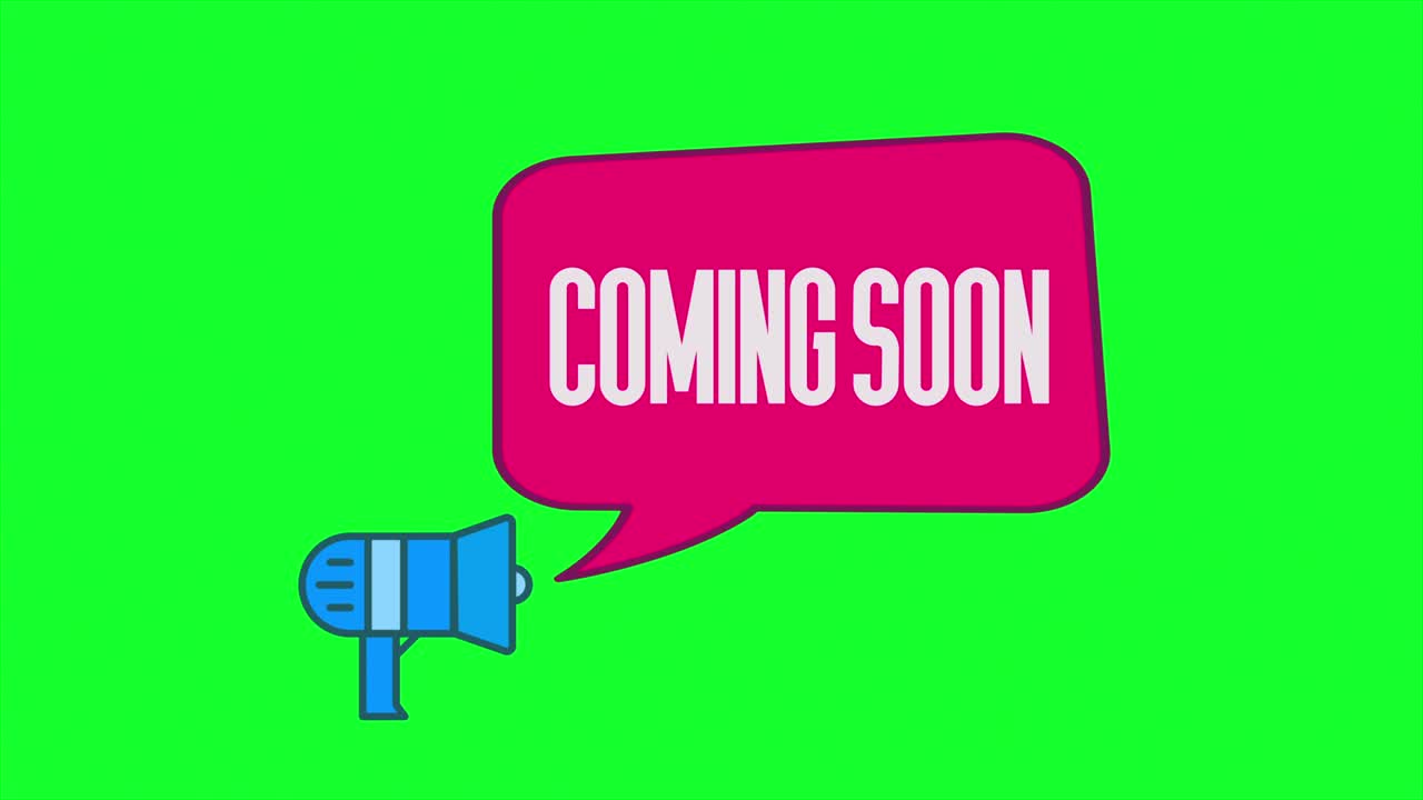 4k megáfono de estilo retro con burbuja de habla palabra que viene pronto. el brillo dorado iluminación de palabra aislada que viene pronto animación de bucle promover el concepto de publicidad aislar