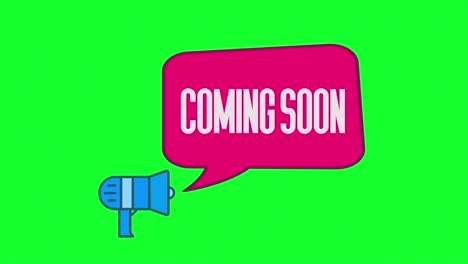 4k retro style megaphone with speech bubble word coming soon. the golden shine lighting of isolated word coming soon loop animation promote advertising concept isolate