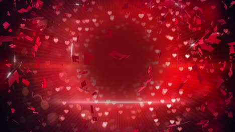 Red-heart-turning-and-exploding-on-glittering-background