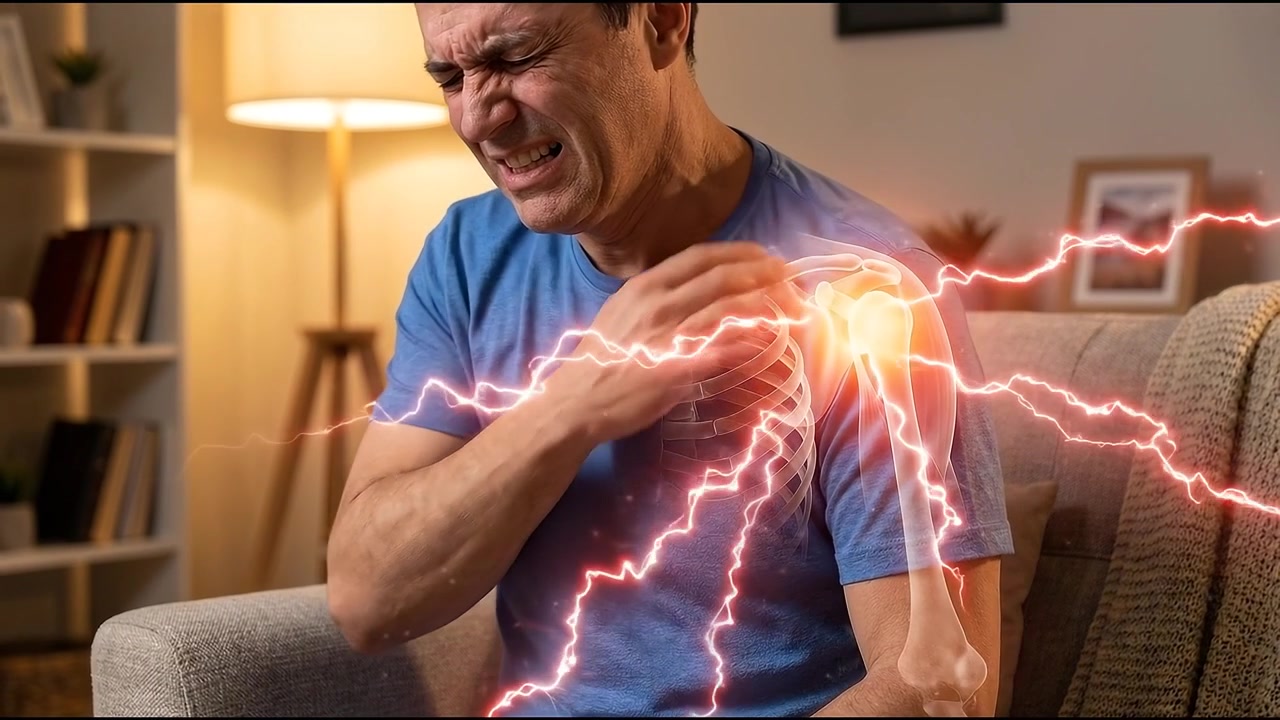Animasyonlu Anatomi Katmanıyla Şiddetli Omuz Ağrısı Çeken Adam