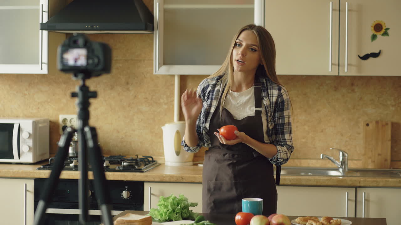 Woman Cooking Vlog in Kitchen