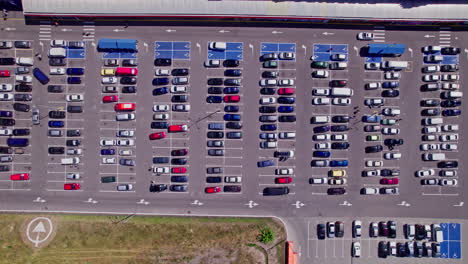 aerial top view from drone of parking lot cars of the business center