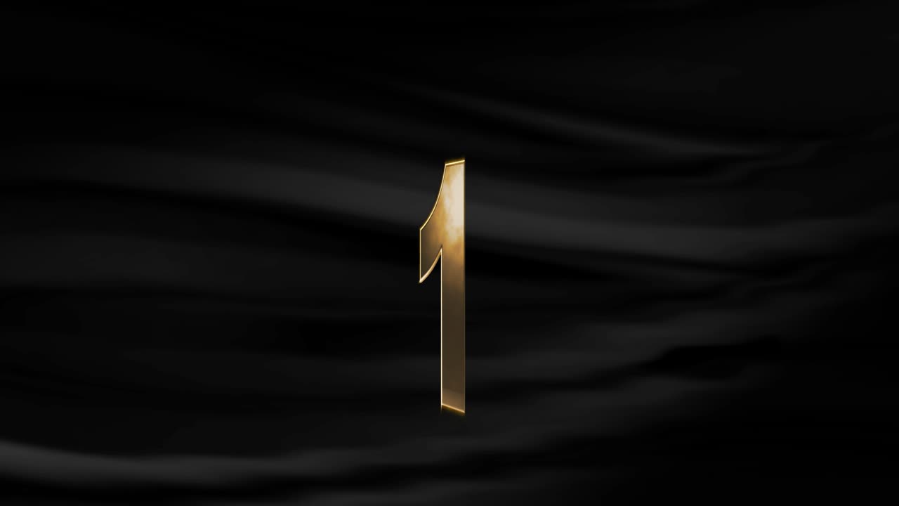 el letrero dorado número uno está girando con un fondo de tela negra ondulante en resolución 4k.