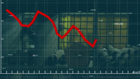 red declining graph animation over industrial factory background