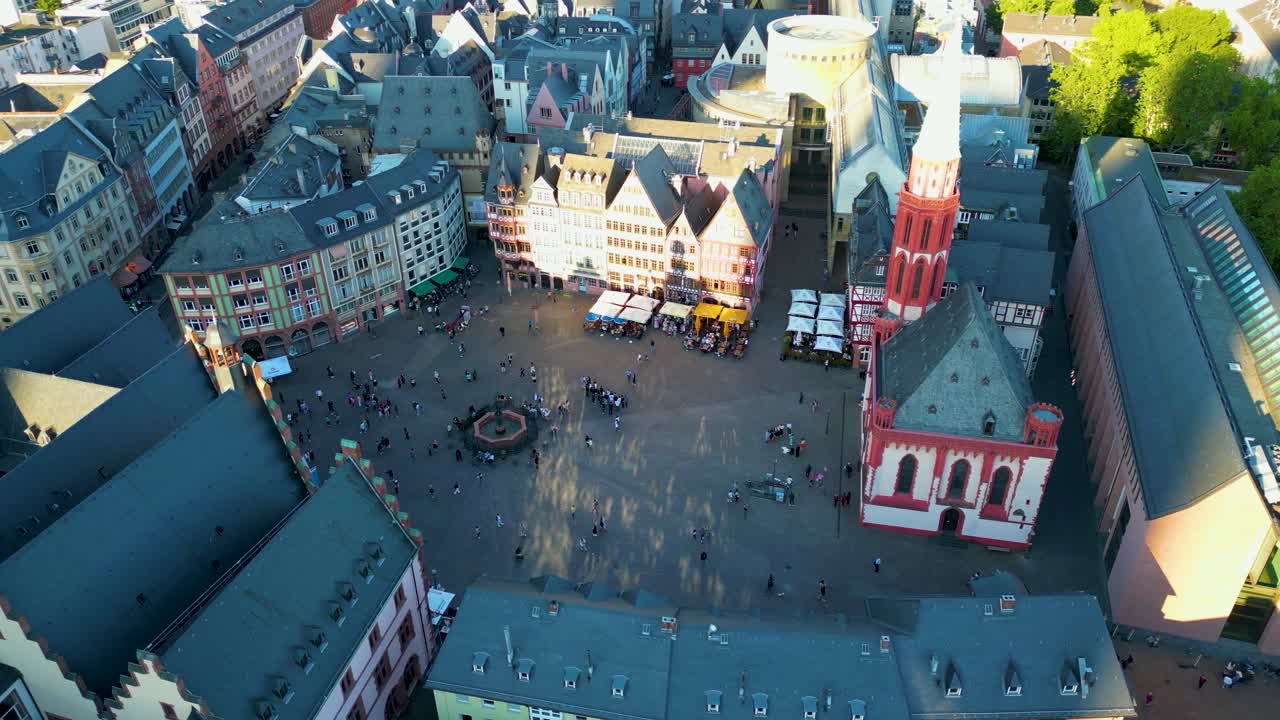 Aerial View of a European Market Square with Historical Buildings