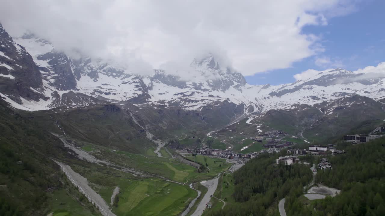 Famous Matterhorn summit hides in clouds, Breuil-Cervinia's aerial vantage