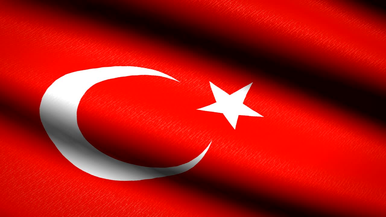 Turkey Flag Waving Textile Textured Background. Seamless Loop Animation. Full Screen. Slow motion. 4K Video