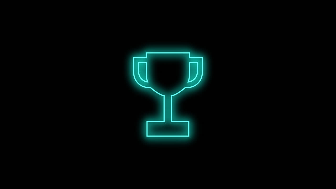 Glowing Neon Cyan Trophy Cup Line Drawing Animation