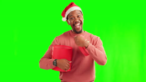 Excited,-green-screen-and-man-with-a-christmas