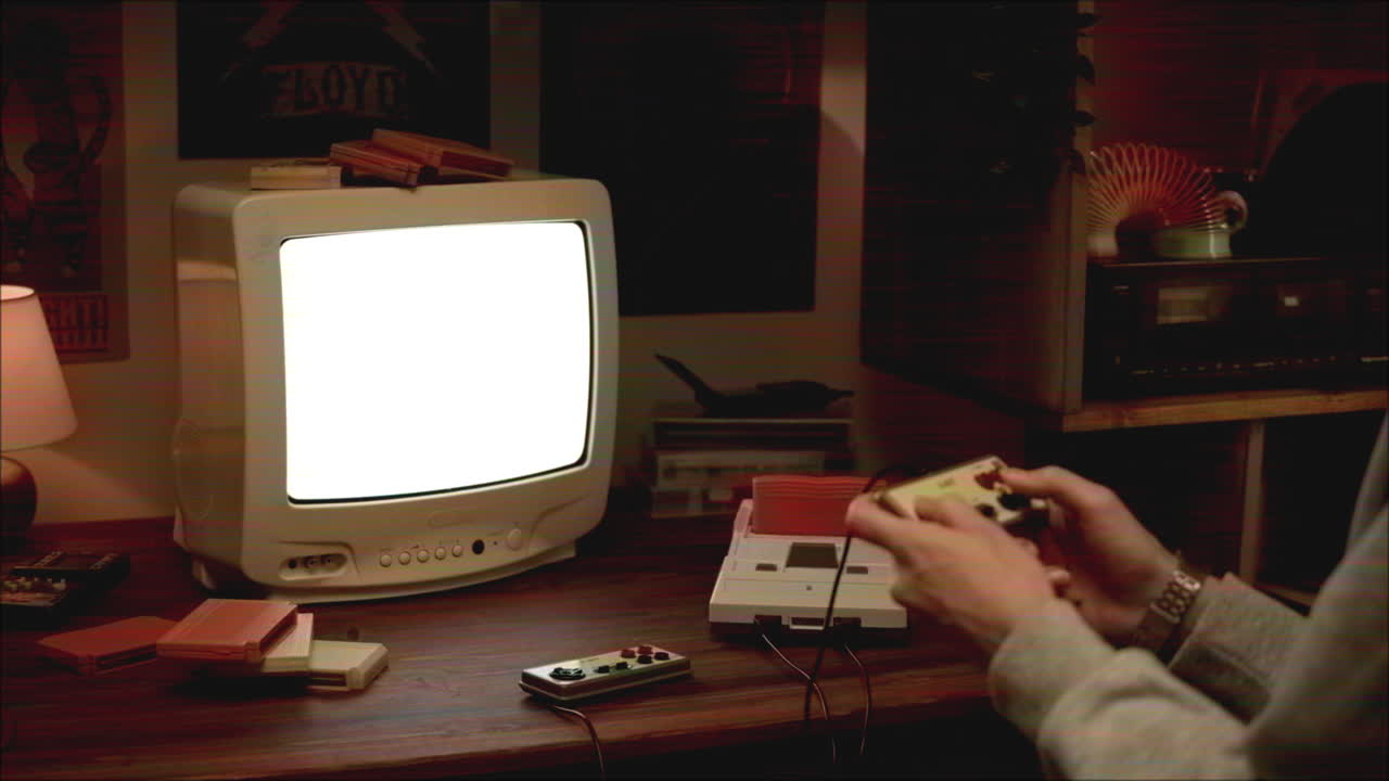 Retro Gaming Setup with Vintage Console and TV