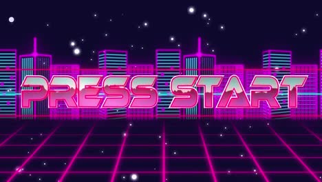 animación de las palabras prensa comienzo escrito en letras metálicas rosadas