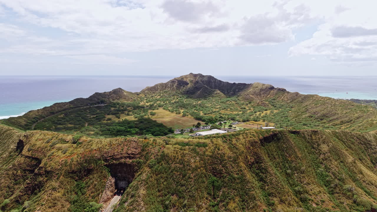 Aerial View of Diamond Head, Volcanic Tuff Cone and Landmark of Honolulu and Oahu Island, Hawaii USA