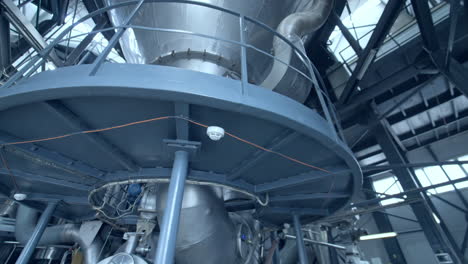 manufacturing for milk products indoors. stainless equipment inside the dairy factory. modern milk production factory.