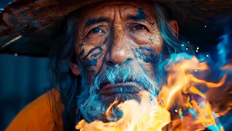 a man with a long beard and a hat smoking a pipe