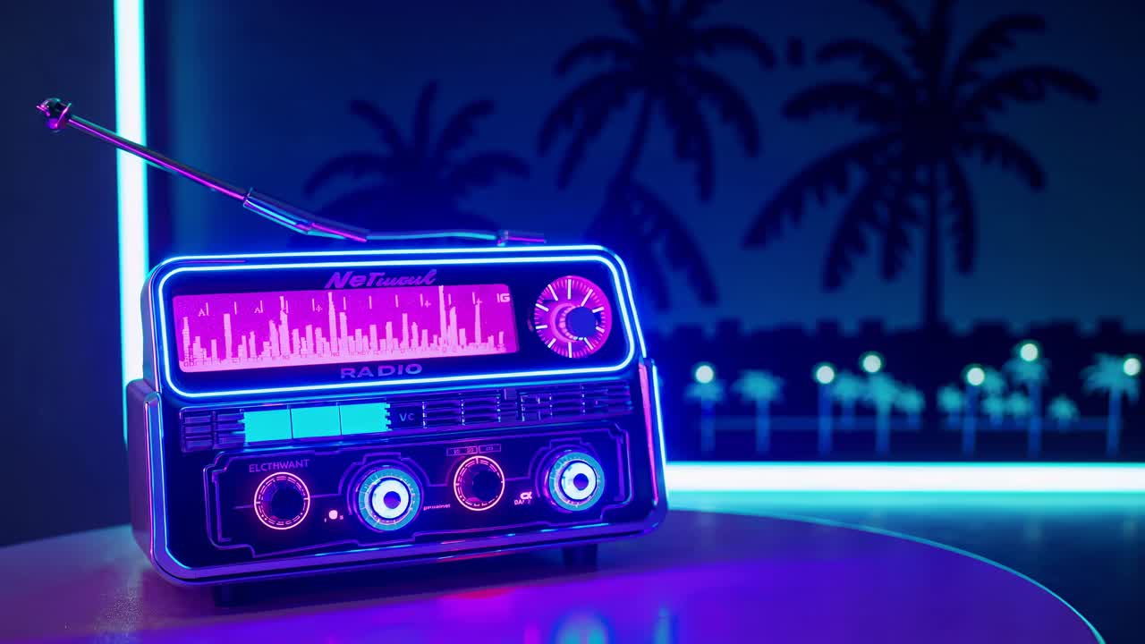 Radio Retrò al Neon in un Locale Notturno