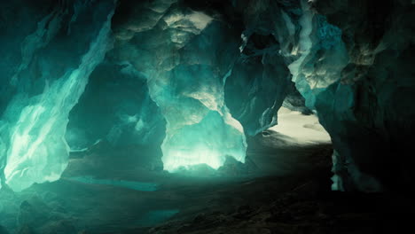 blue crystal ice cave beneath the glacier in iceland