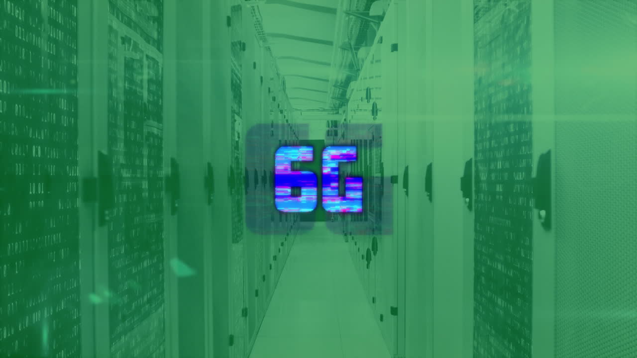 animación de texto 6g y procesamiento de datos digitales a través de servidores informáticos