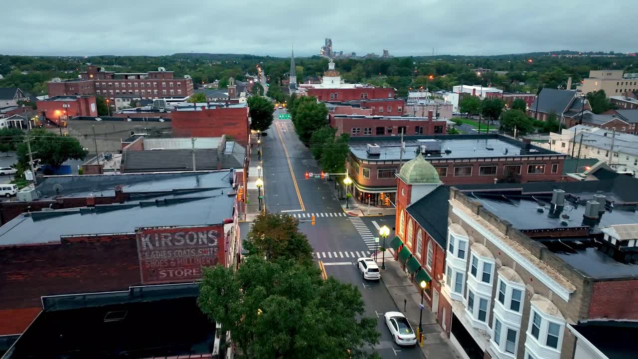 aerial push downtown martinsburg west virginia