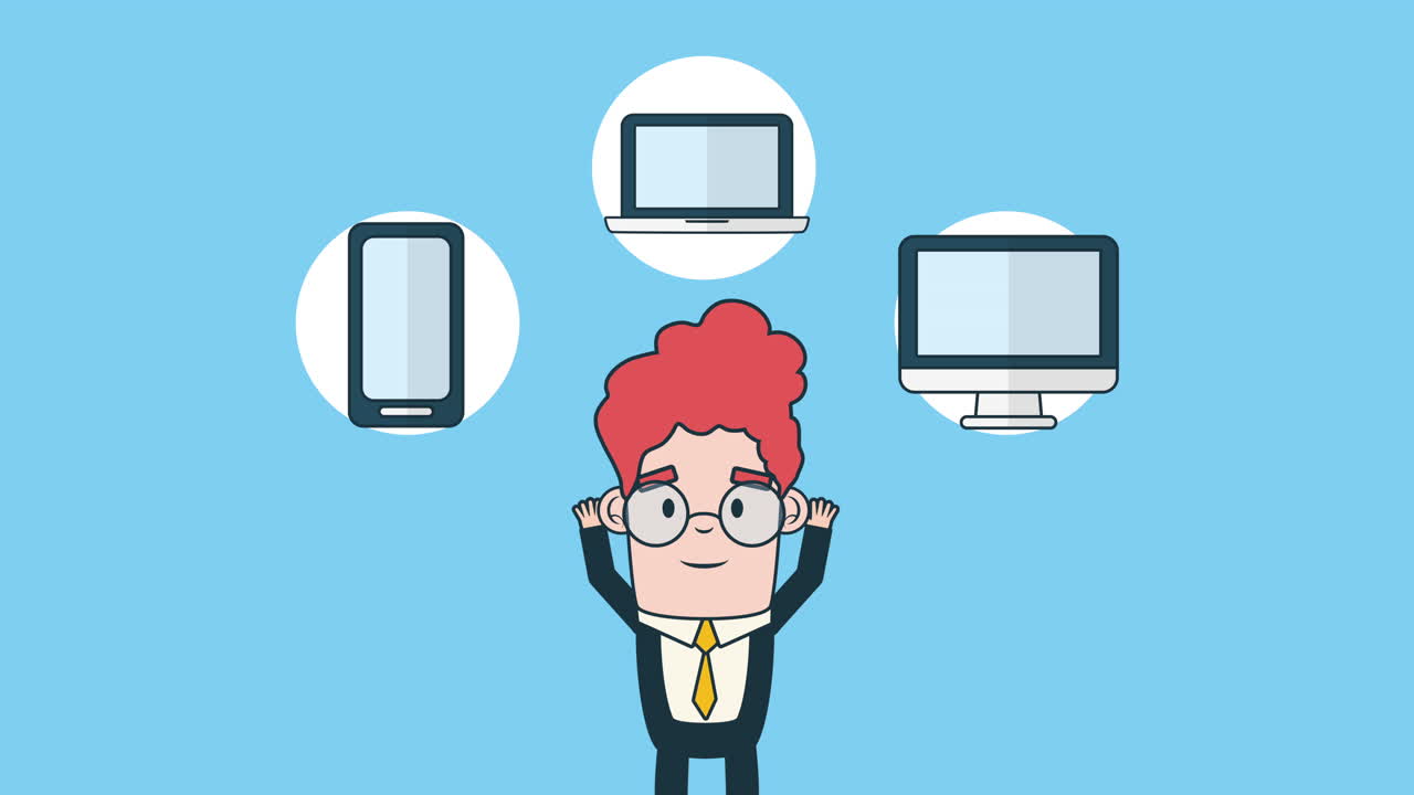 businessman with electronics devices avatar character