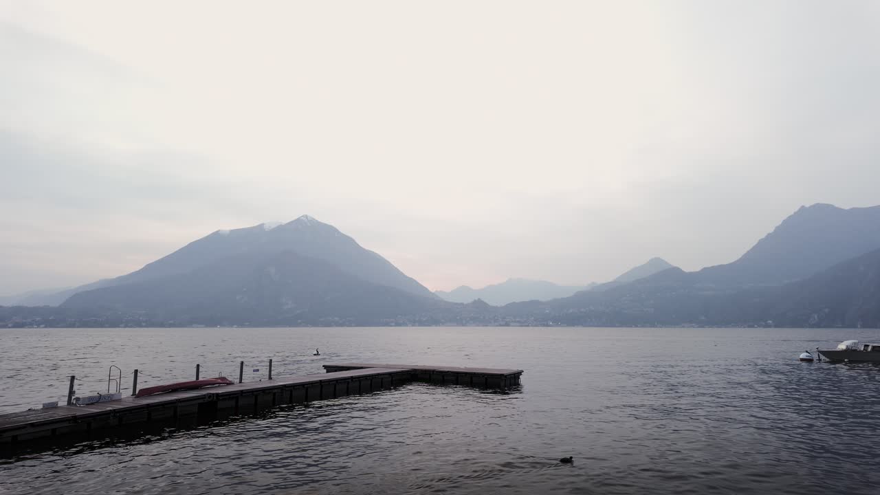 Pier in Varenna, Lake Como, Italy, on an overcast day