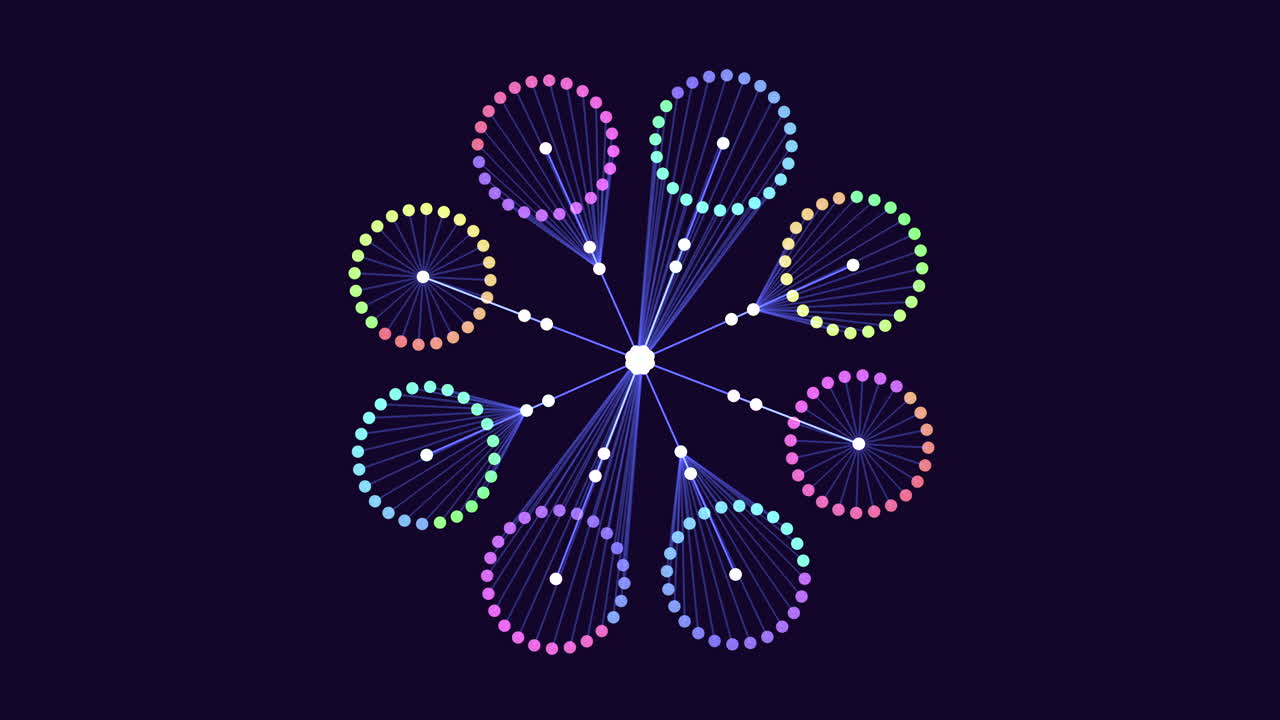 patrón de círculos de arco iris de neón en filas en gradiente negro