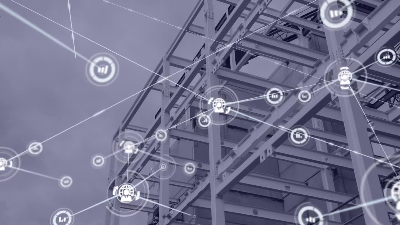 animación del procesamiento de datos sobre el edificio