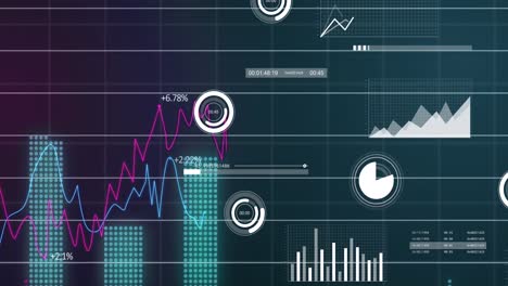 Animation-of-statistical-data-processing-over-grid-network-against-green-background