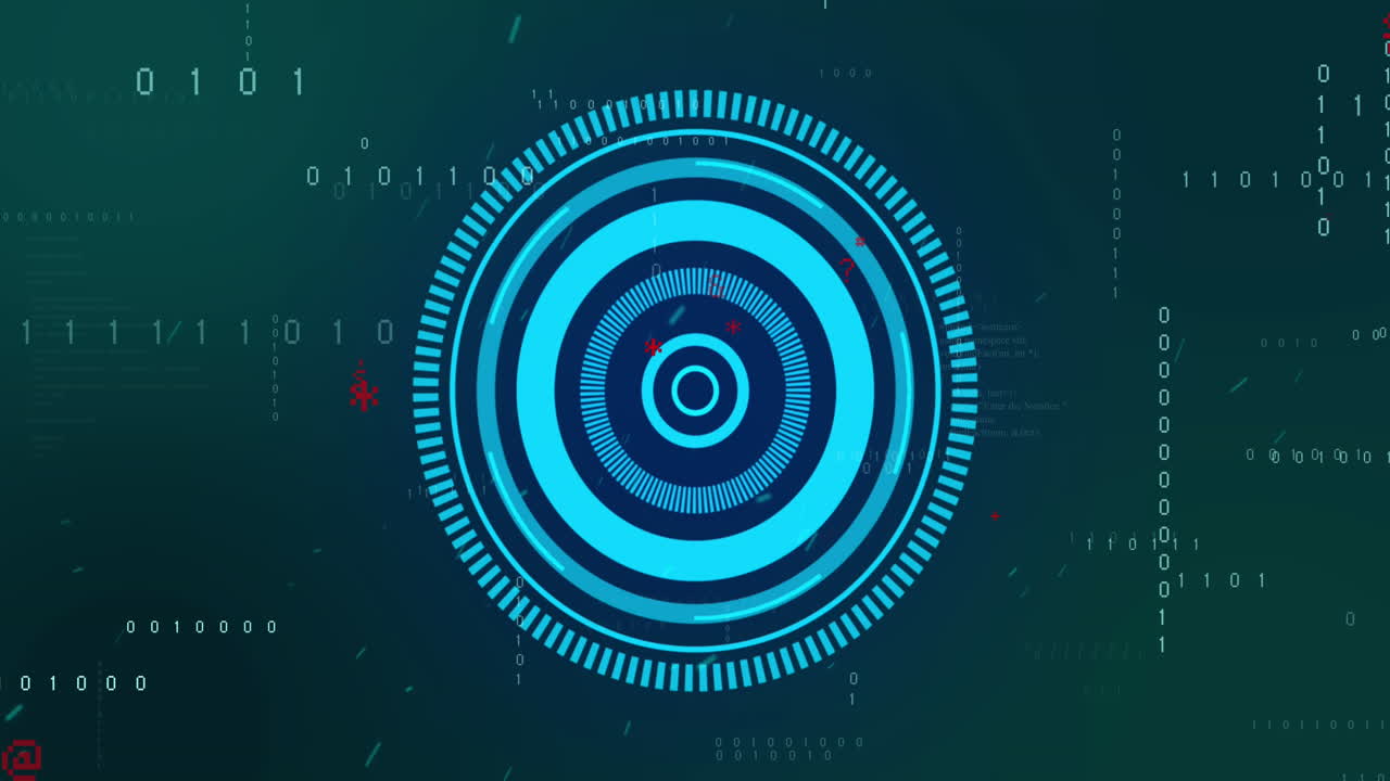 animación digital de escáneres redondos azules contra el procesamiento de datos sobre fondo azul