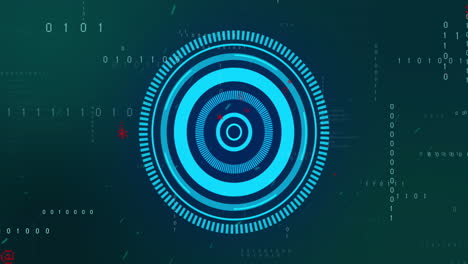 animación digital de escáneres redondos azules contra el procesamiento de datos sobre fondo azul