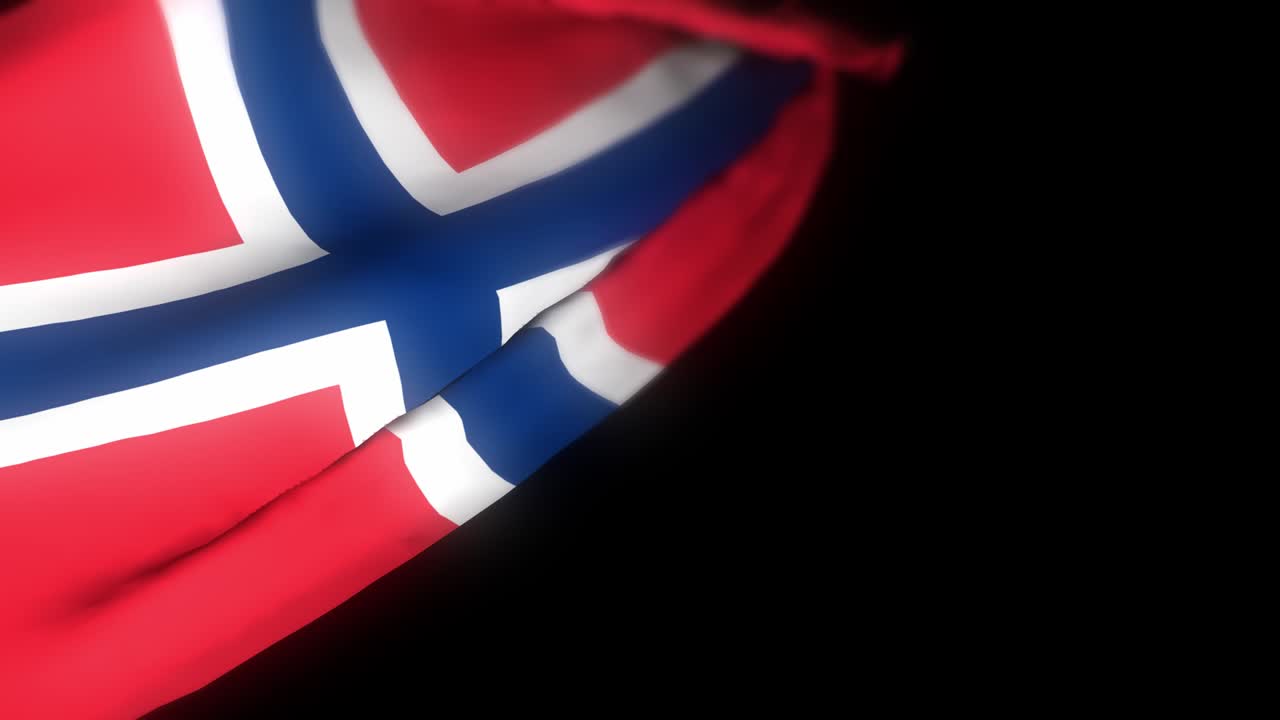 노르웨이 발, 파란 발의 현실적인 3d 애니메이션, 바람에 파란 노르웨이 국기, 노르웨이의 국기, 원활한 루프 애니메이션, 4k 고품질, 3d 렌더링