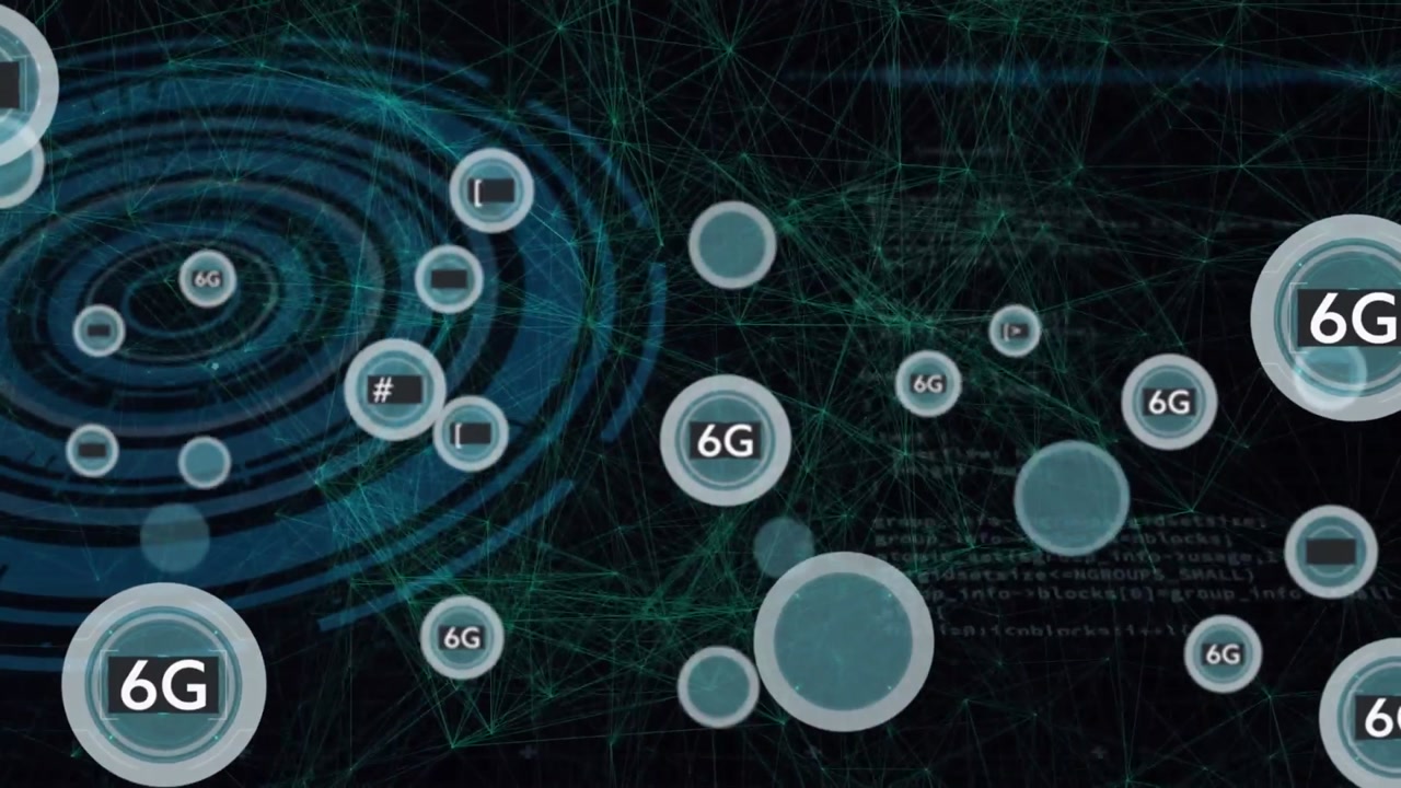 Animated 6G Network with Floating Data and Digital Connections