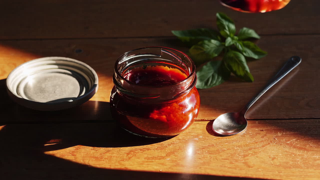Homemade Red Sauce in a Jar with Basil