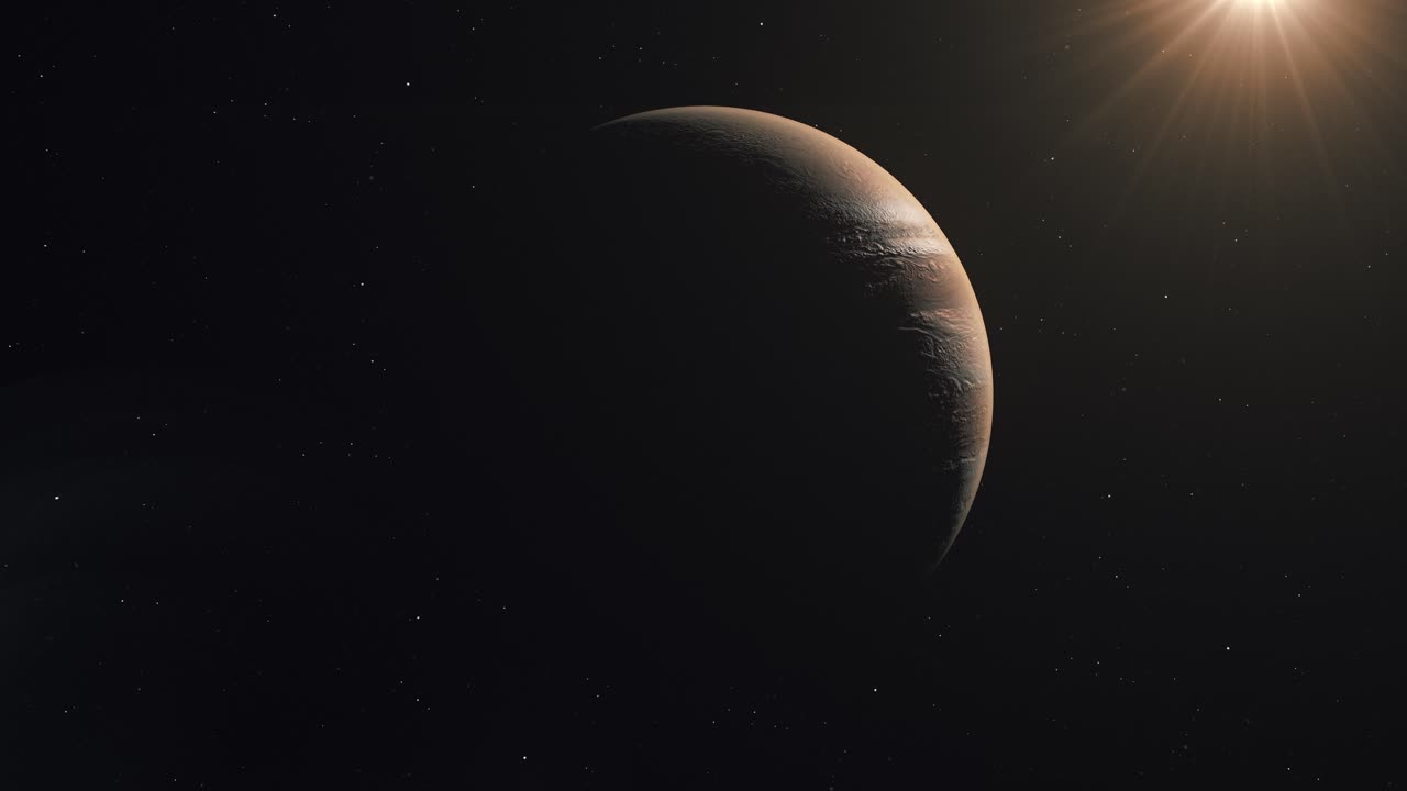 vista del planeta júpiter con estrella solar brillante - animación