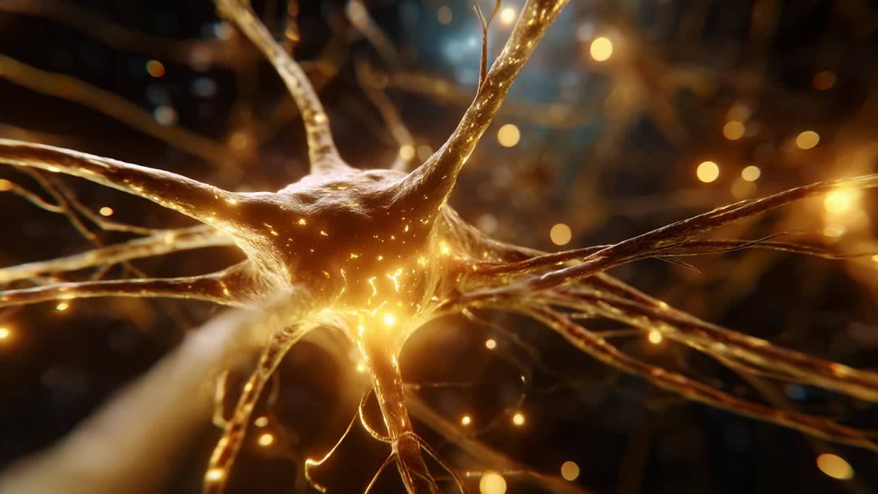 An intricate visual representation of a neuron illuminated with glowing elements, showcasing the complex structure and connectivity of neural networks, emphasizing the beauty and sophistication of cellular communication