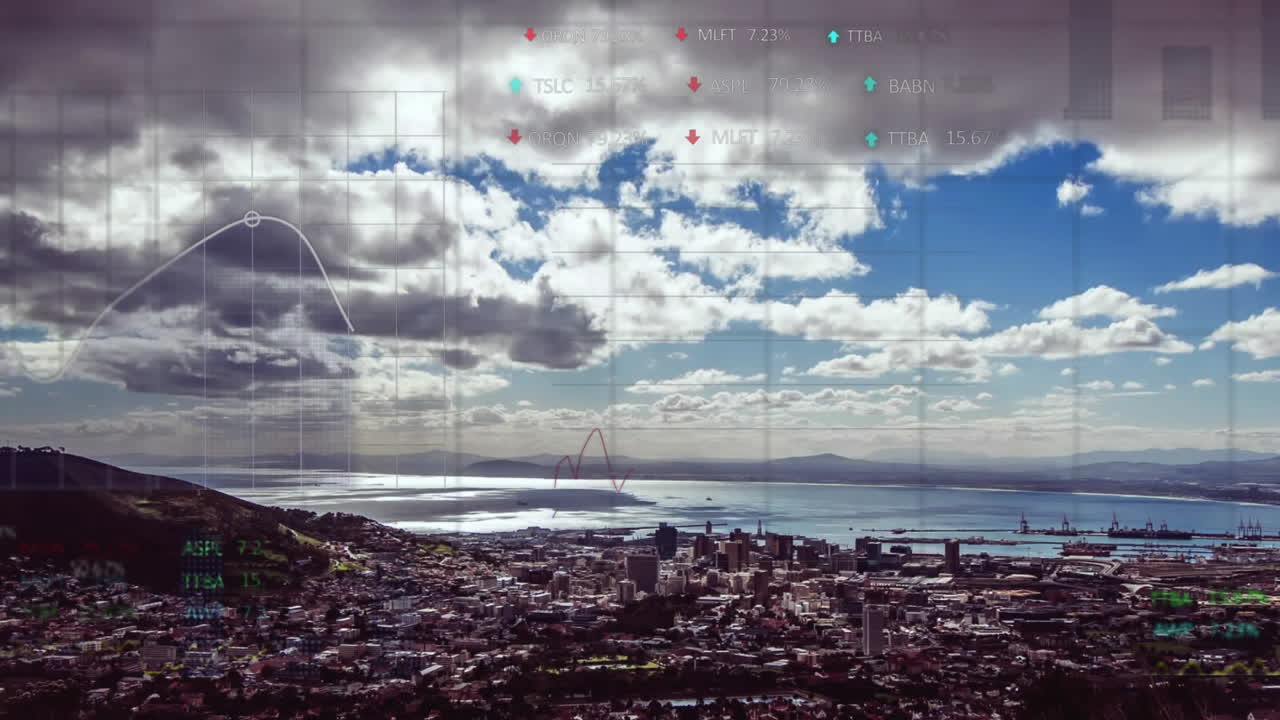 animación de estadísticas y procesamiento de datos sobre el paisaje urbano