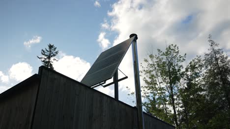 solar panel mounted of the rooftop under clear blue sky